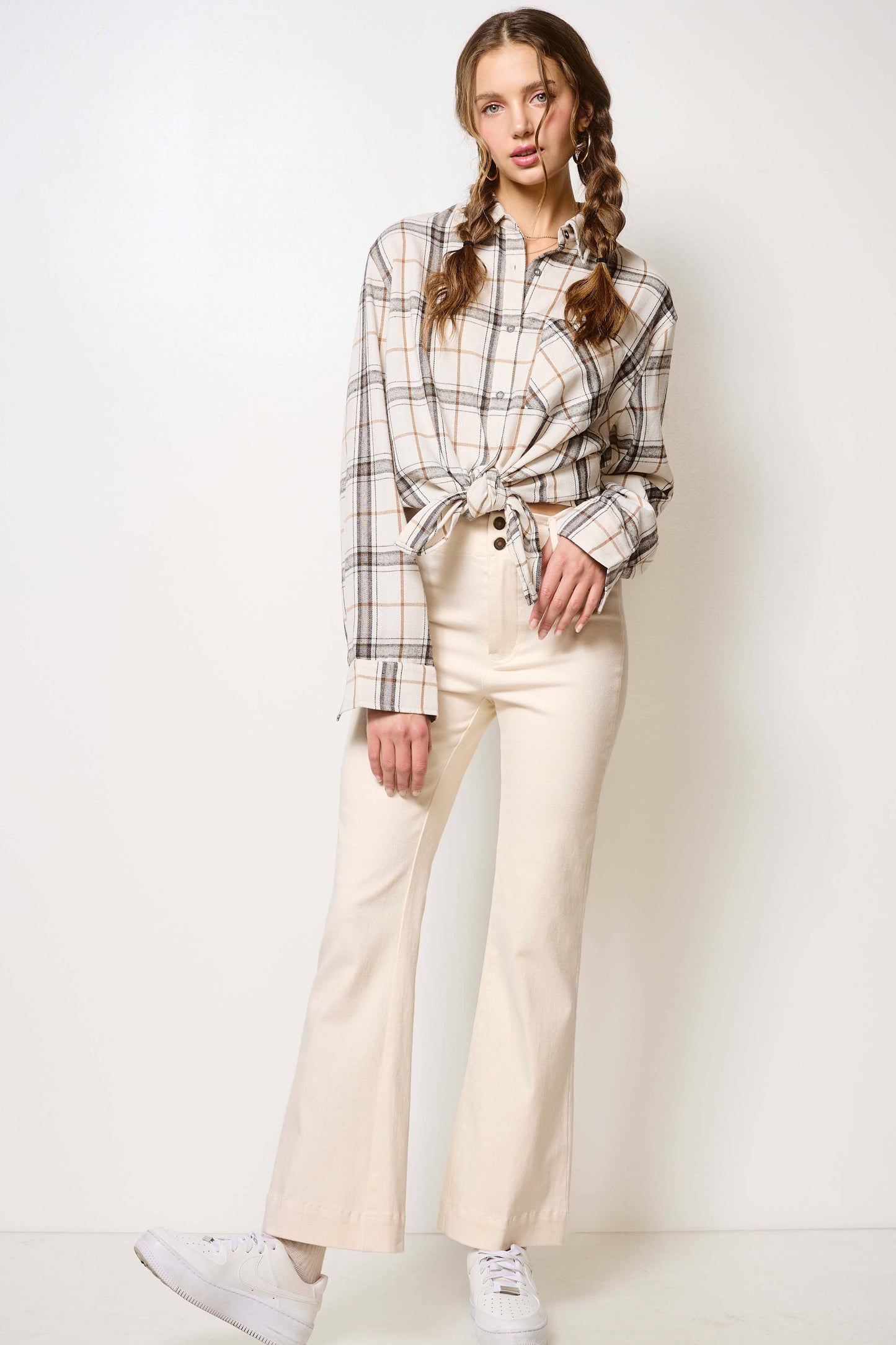 Soft Washed Stretchy High Waisted Wide Flare Pants