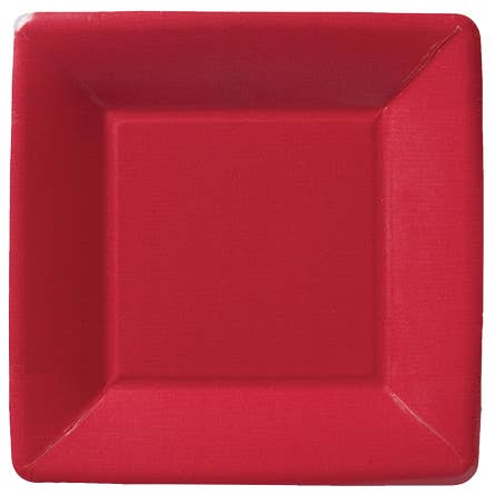 7" Square Paper Plates Pack Of 8 Classic Linen red