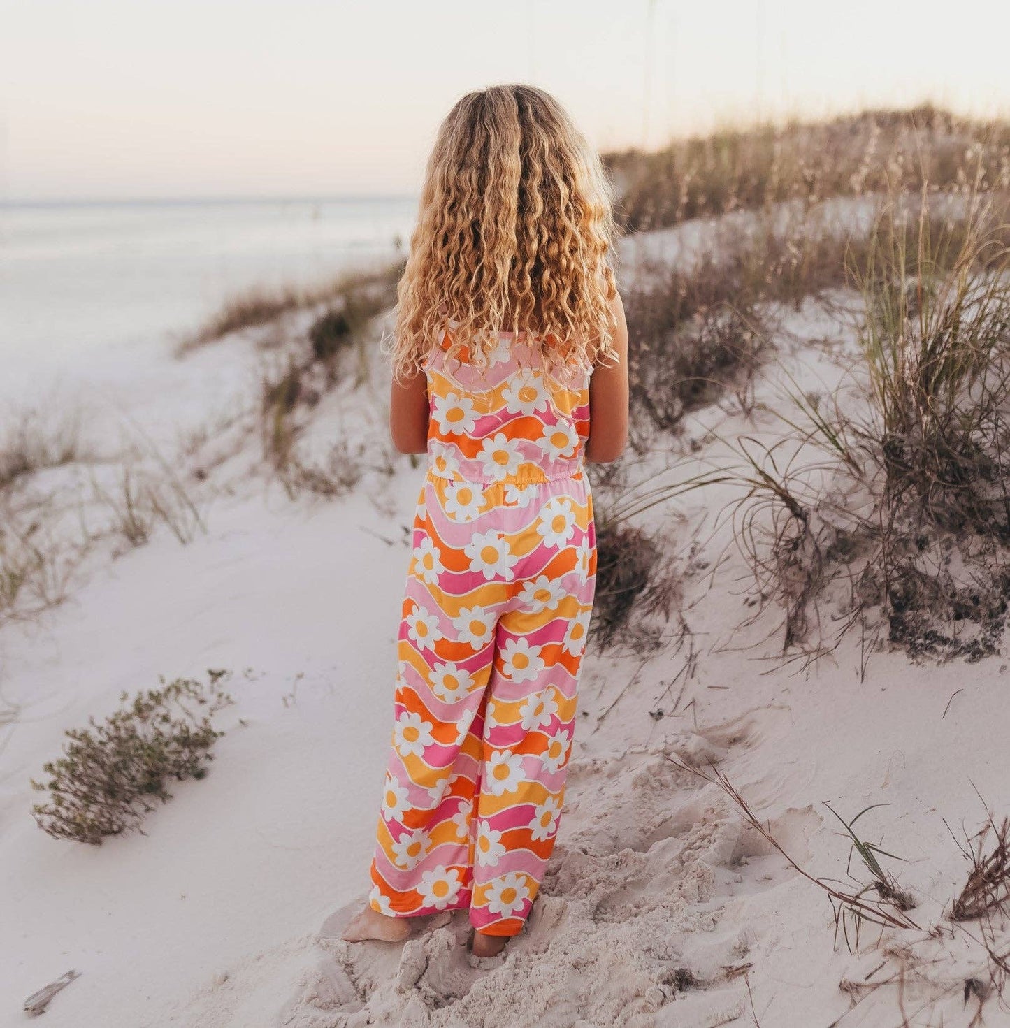 Girls Tangerine & Pink Retro Floral Jumpsuit With Pockets (7-12)