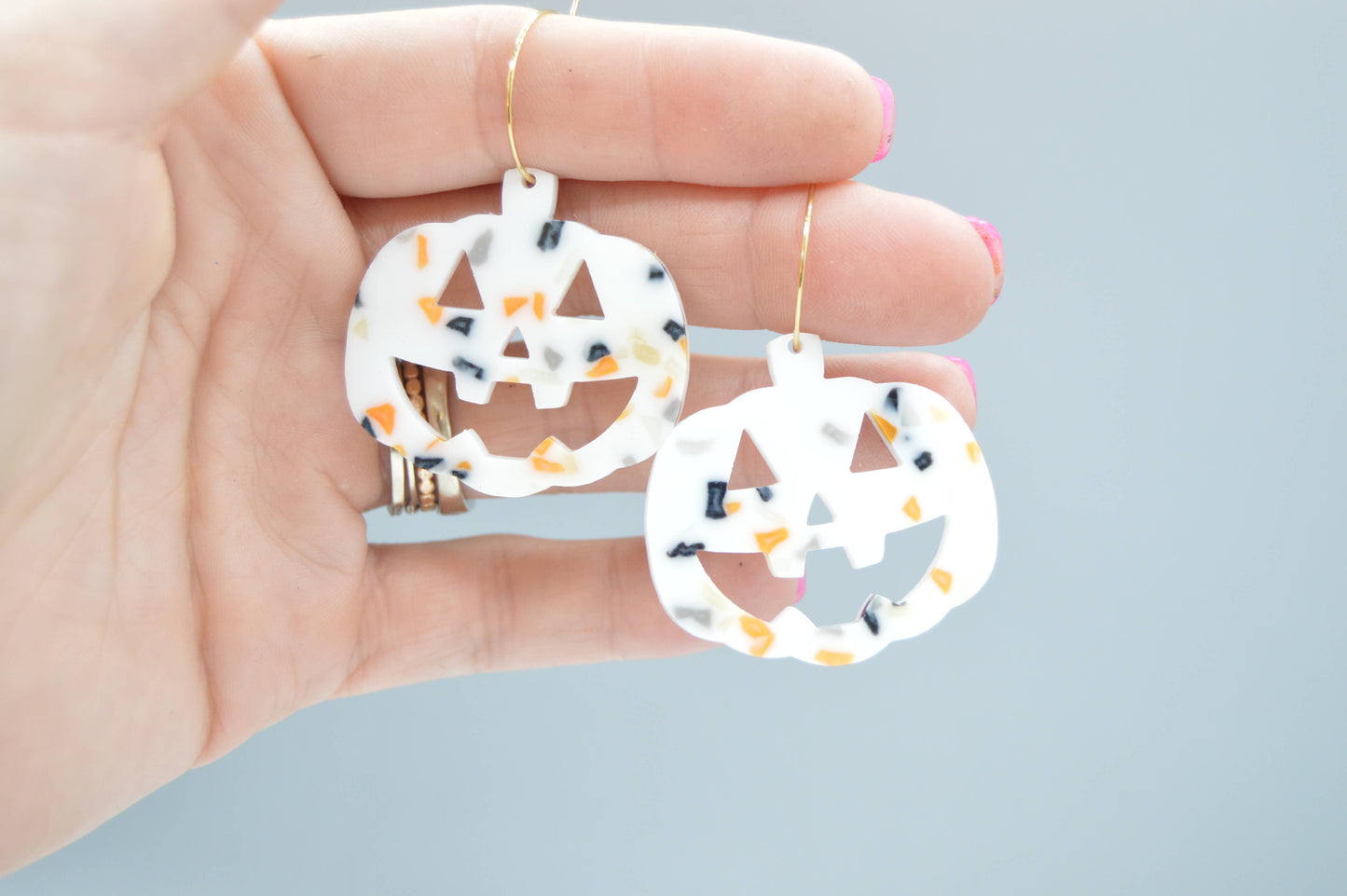 Jack-O-latern Pumpkin Halloween Earrings, Acrylic Earrings