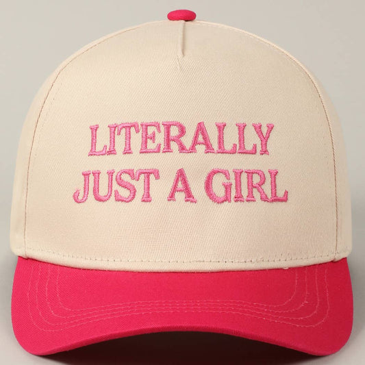 Literally Just A Girl Embroidery Trucker Hat - Fushia