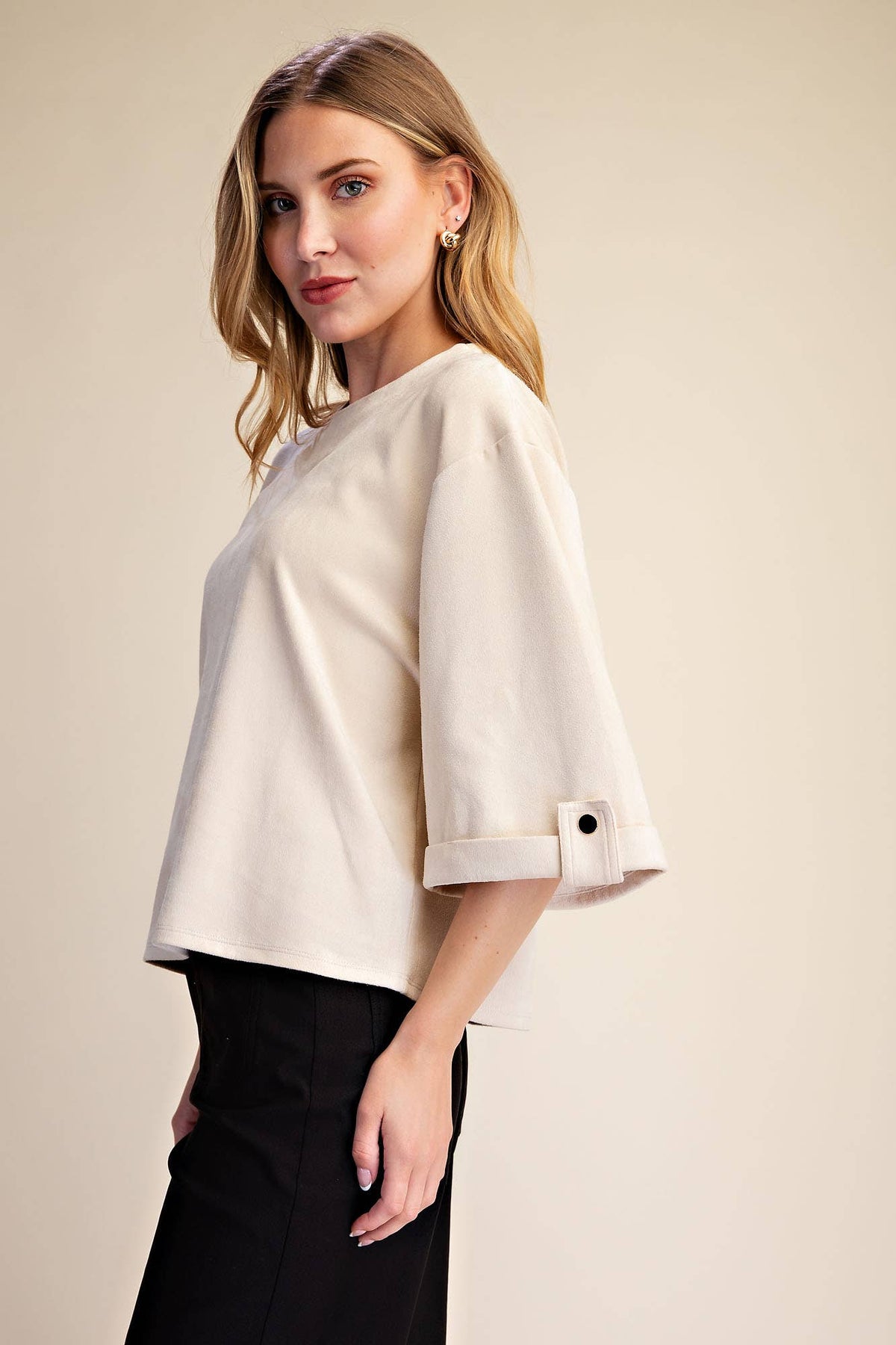The Sienna Ivory Suede Wide Sleeve Cuff Top