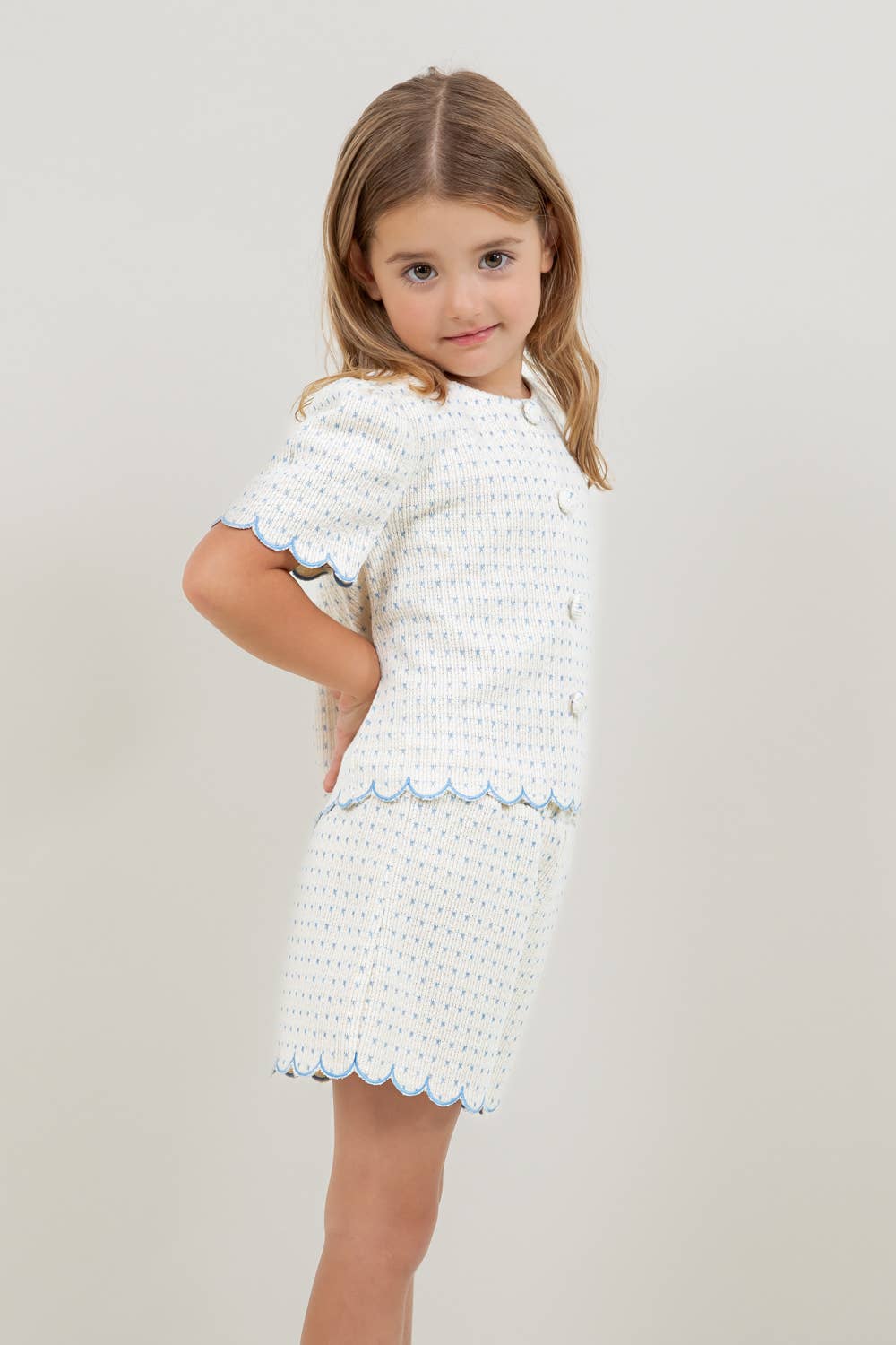 Embroidered Scallop Detail Button Top