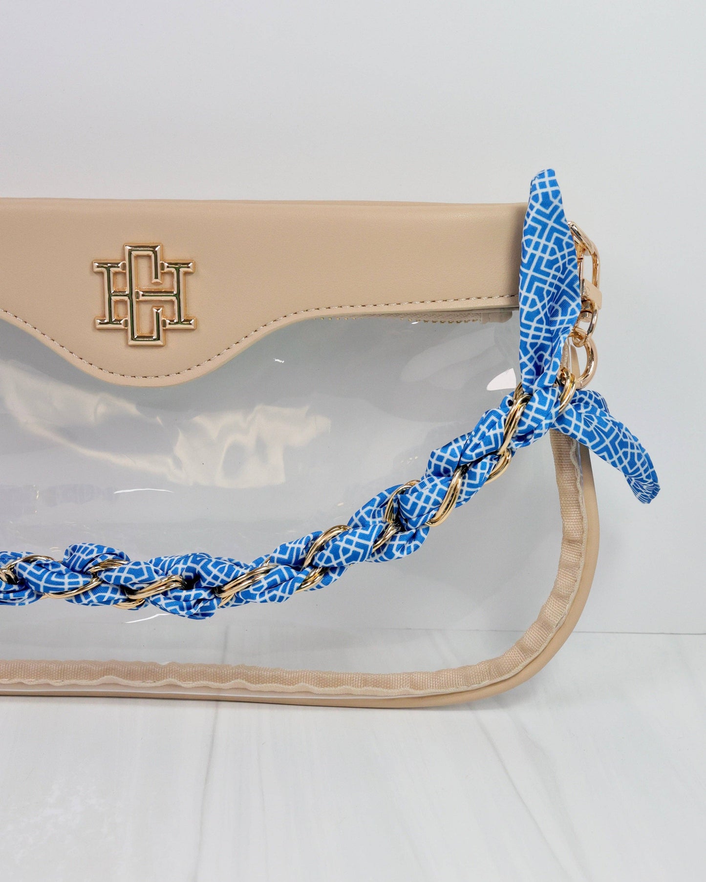 Serafina Scarf Purse Chain Blue & White Geometric