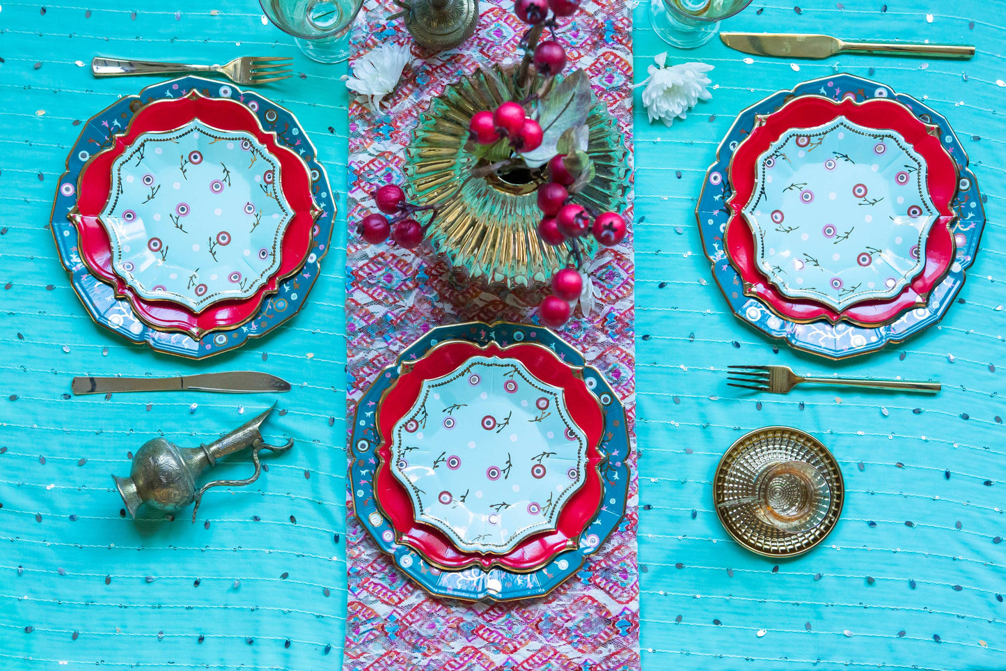 Floral Embroidery Mint Dessert Plate