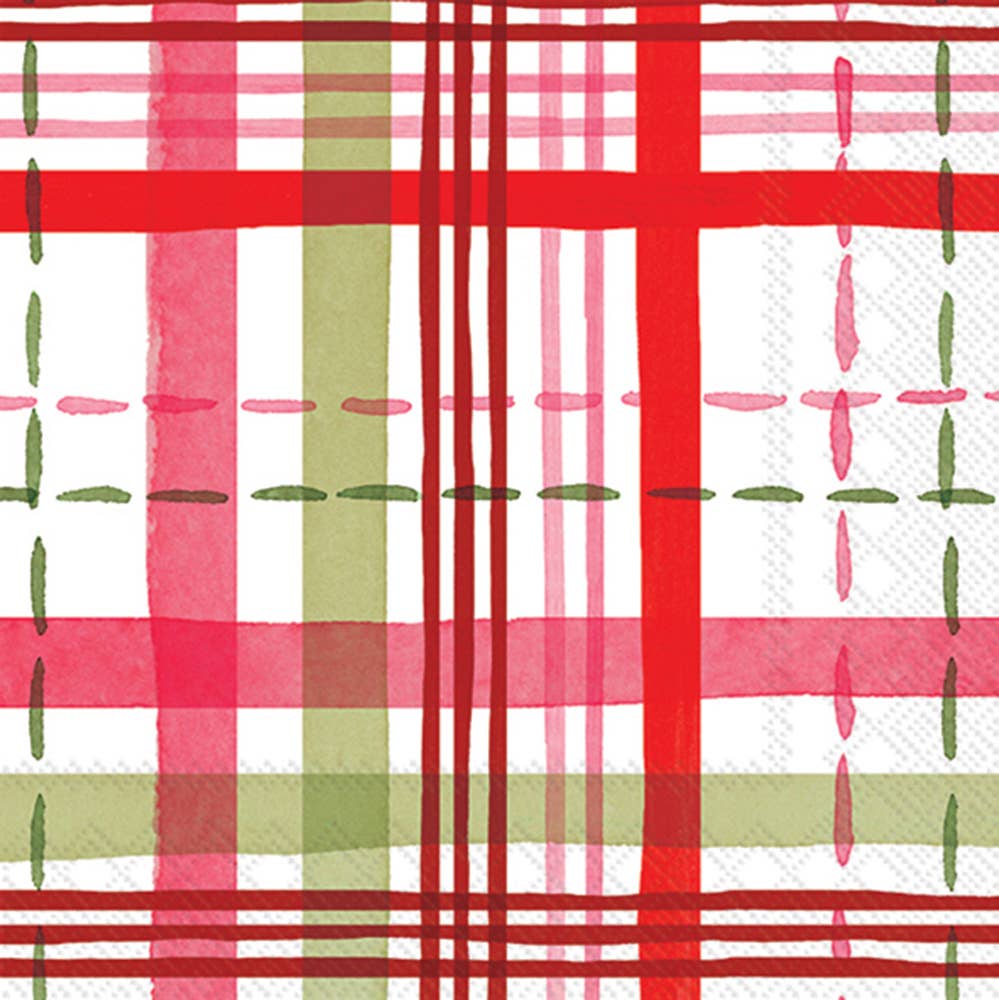 Paper Cocktail Napkins Pk/20 Merry Berry Plaid Christmas