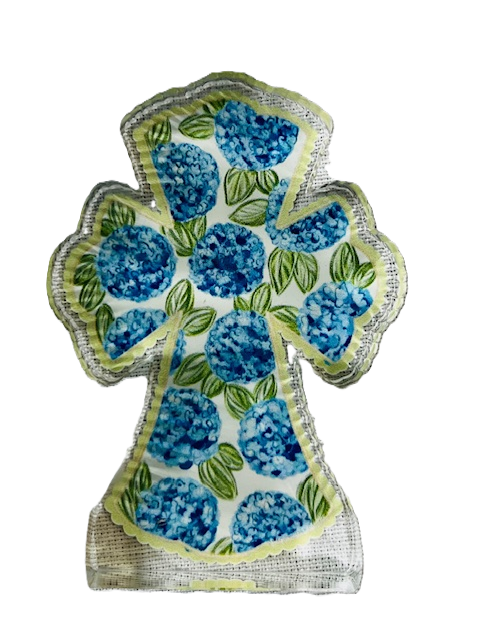 Hydrangea Cross Acrylic Shelf Sitter