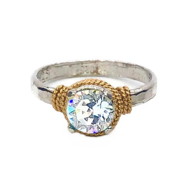 Hand Hammered Birthstone Ring Sterling with 14K Gold Filled Accents