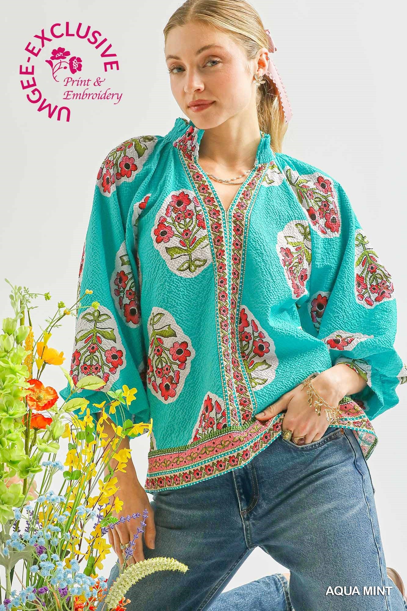 Boho Floral Print Tunic Top (S-2XL) Regular and Plus Sizing