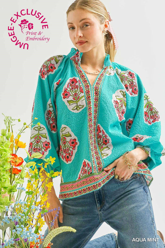 Boho Floral Print Tunic Top (S-2XL) Regular and Plus Sizing