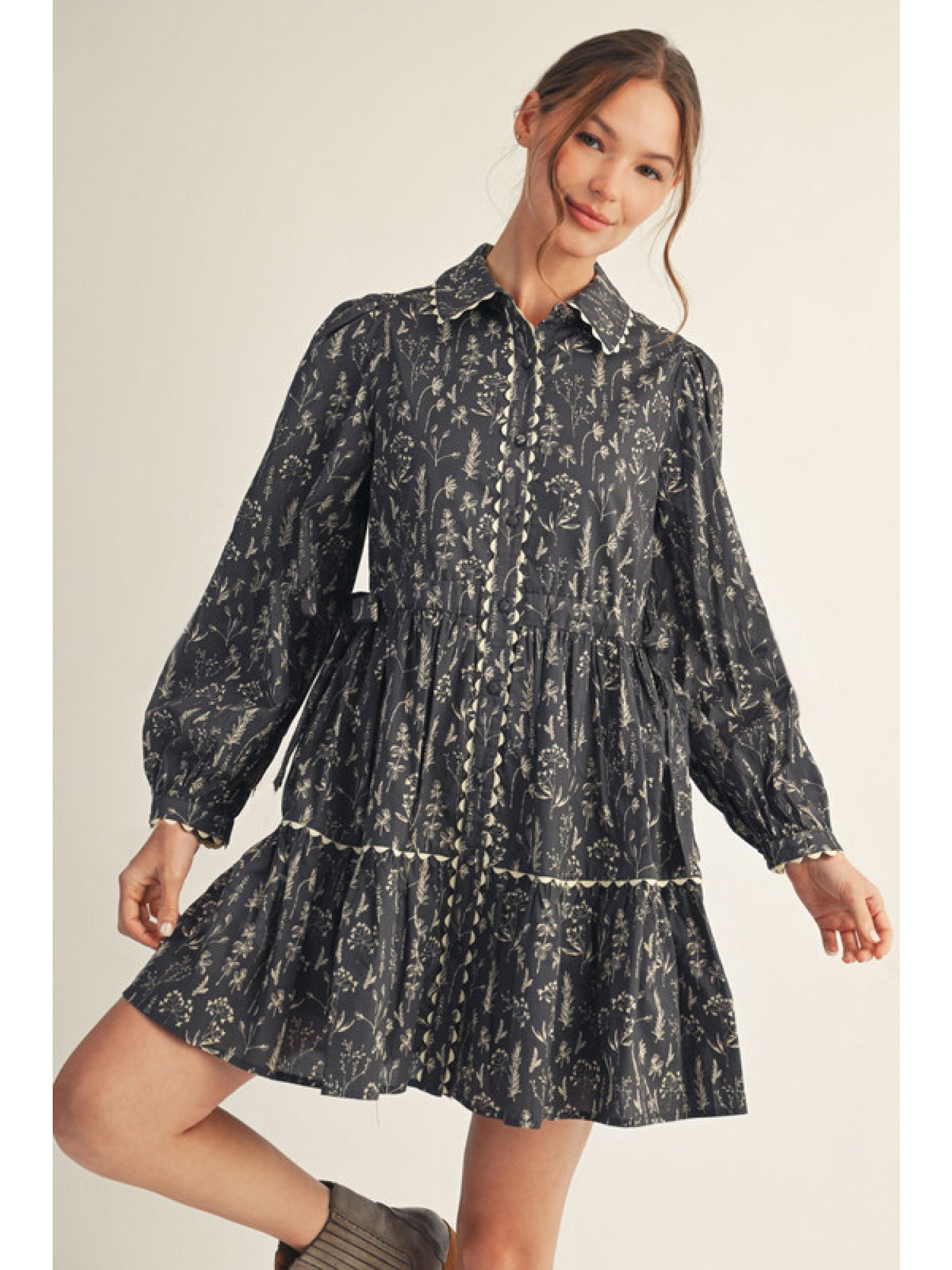 Ash Gray Fun Floral Dress