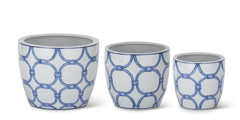 Blue & White Ceramic Pots (3 Sizes)