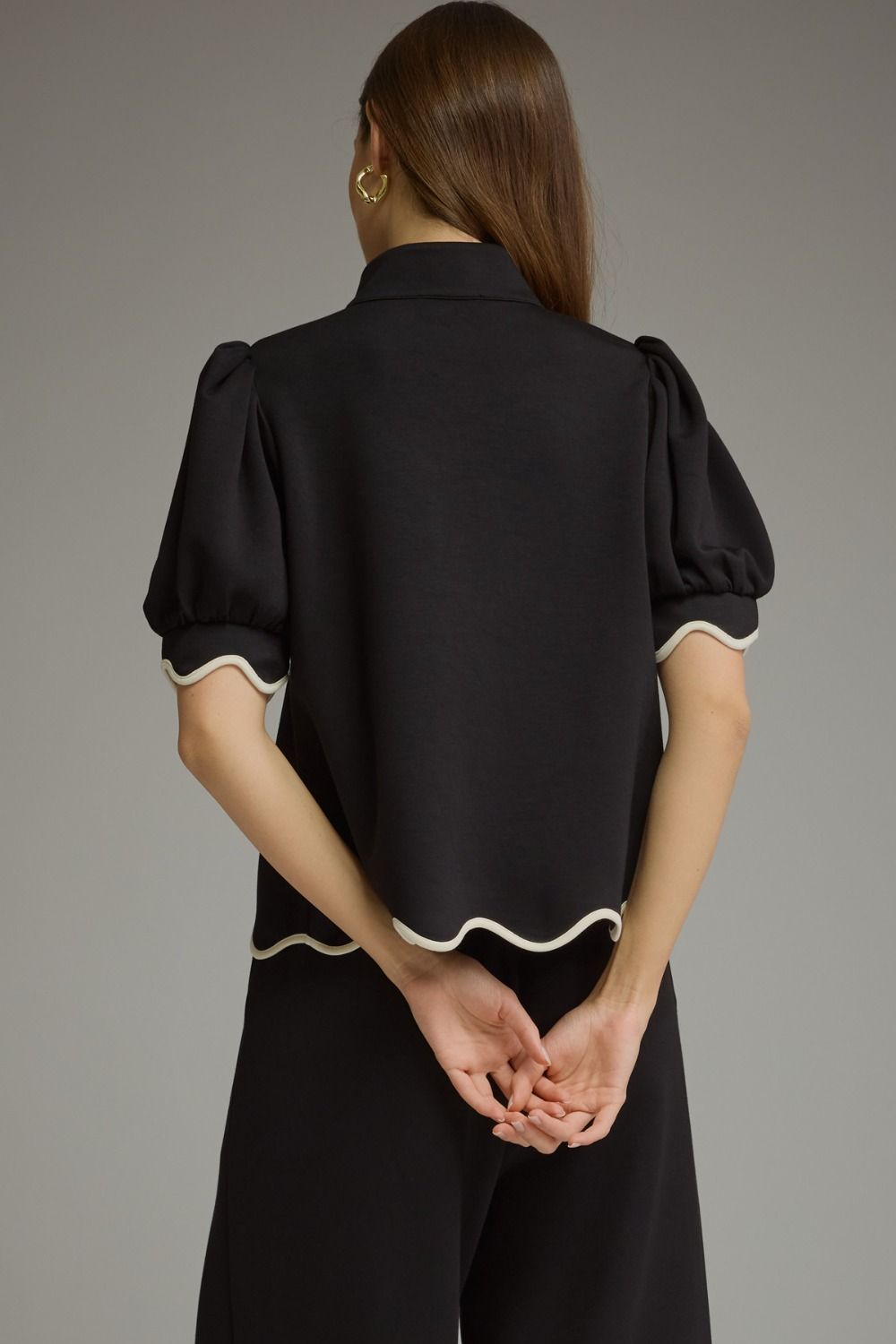 The Suzie Scallop Top (Brown or Black) Matching Pant Available
