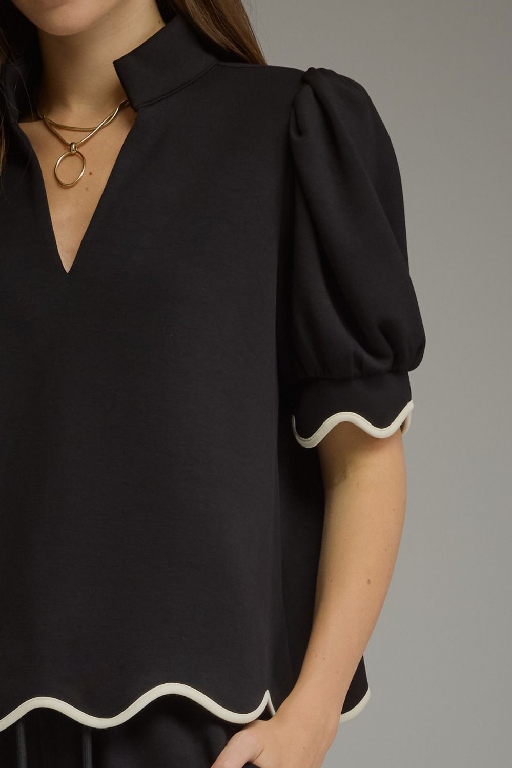 The Suzie Scallop Top (Brown or Black) Matching Pant Available