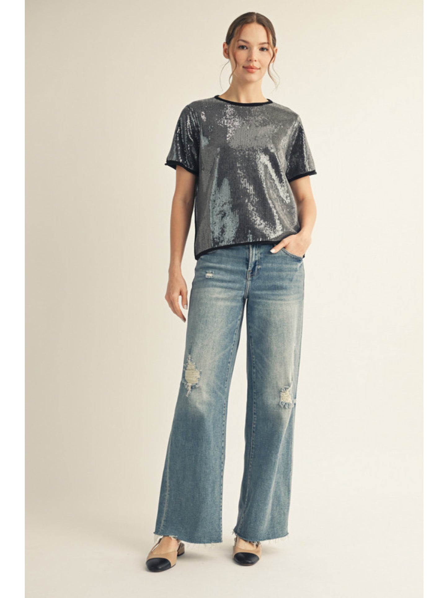 Jodifl Black Sequins Top