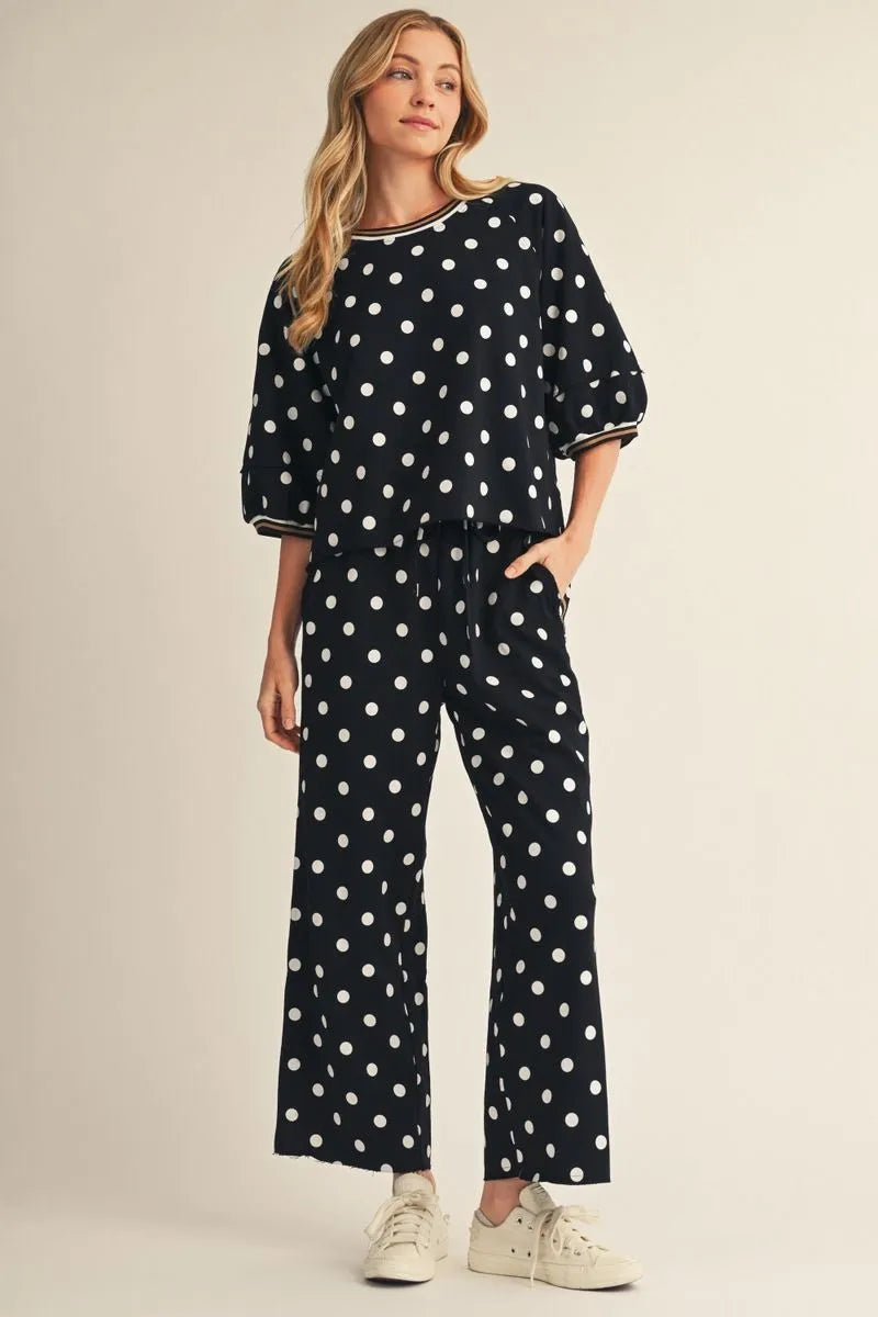 The Pamela Polka Dot Lounge Set ( Black or Brown )