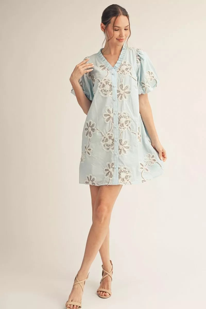 Soft Blue Embellished Spring Dress