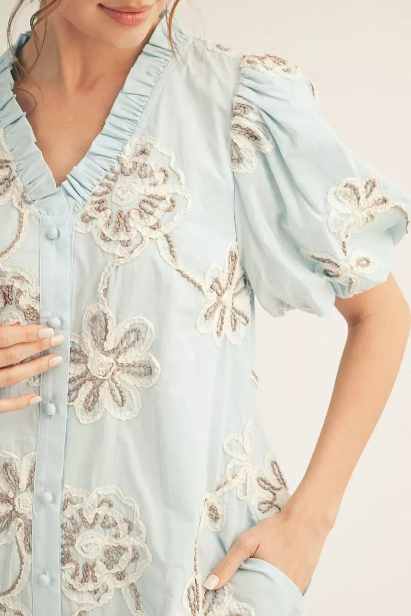 Soft Blue Embellished Spring Dress