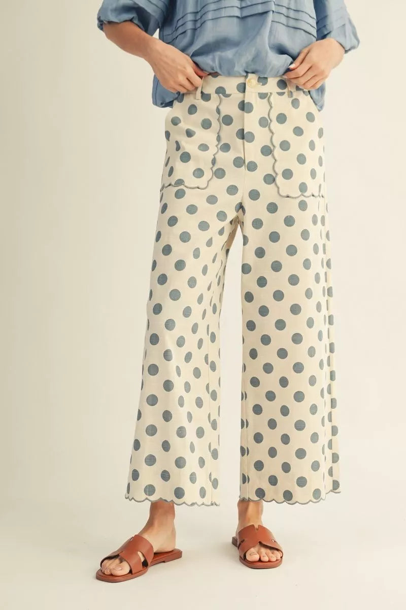 Bella Blue Polka Dot Wide Leg Cropped Pant