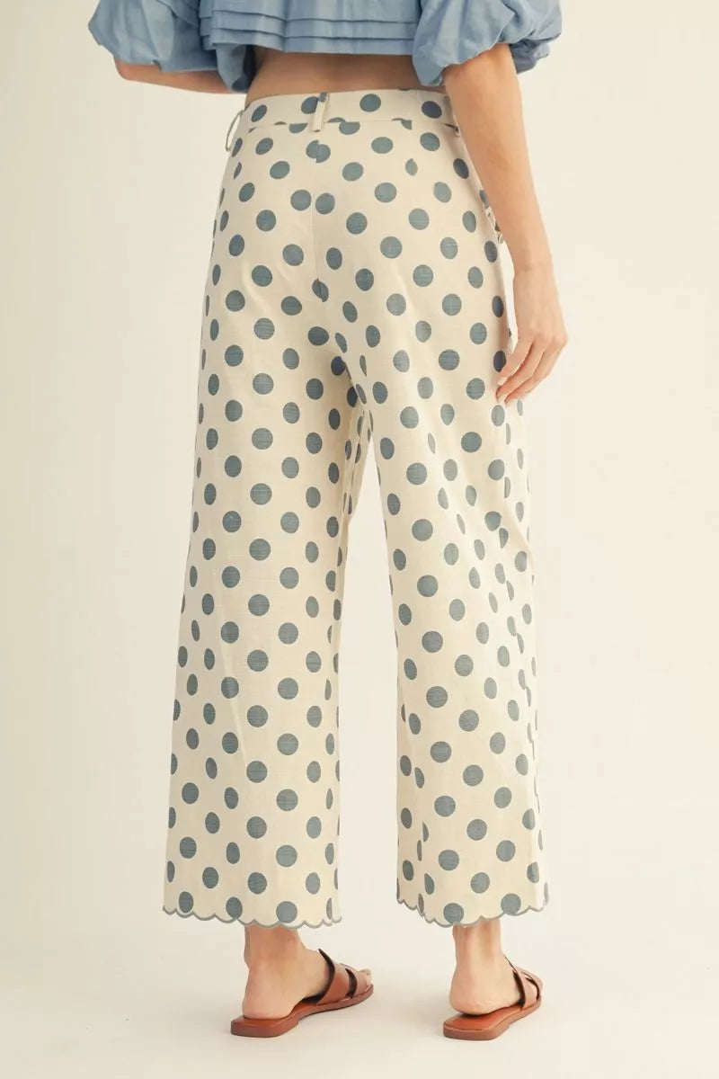 Bella Blue Polka Dot Wide Leg Cropped Pant
