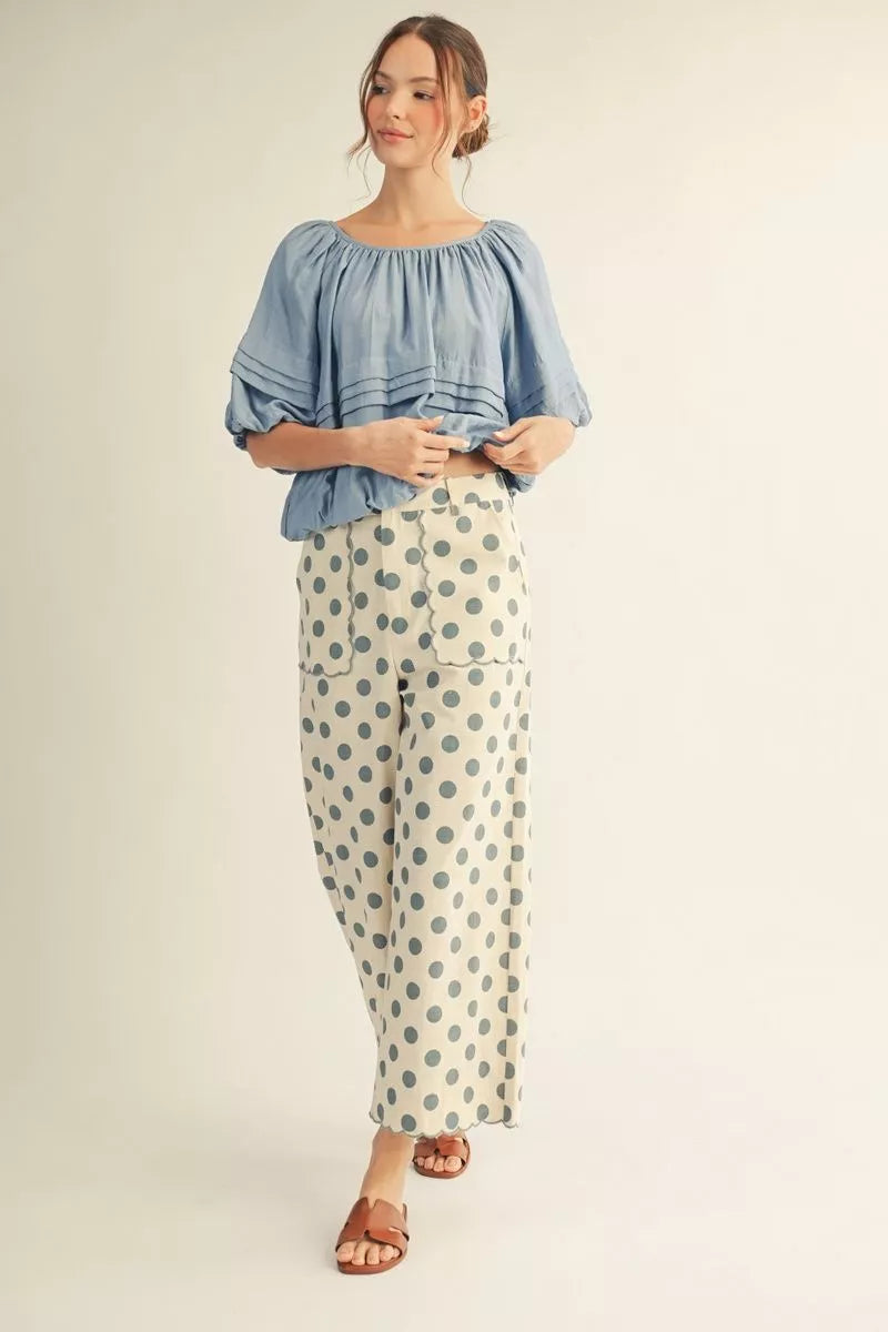 Bella Blue Polka Dot Wide Leg Cropped Pant