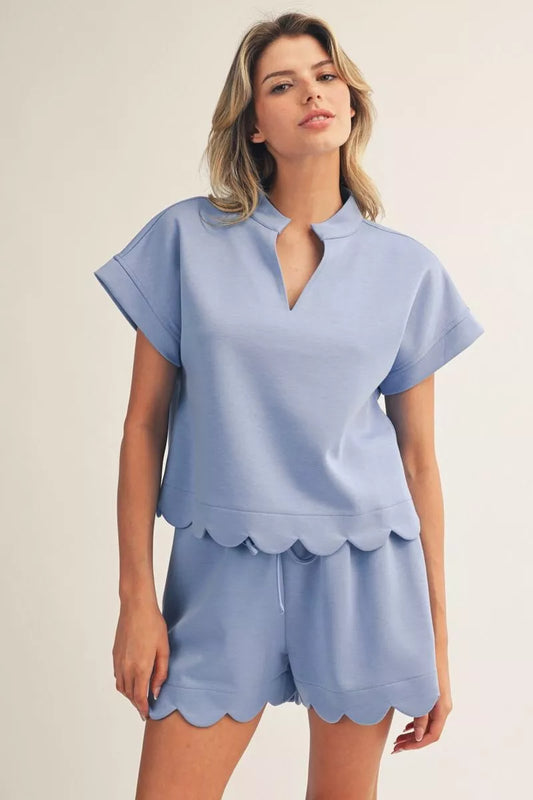 Skyler Blue Scallop Short Set