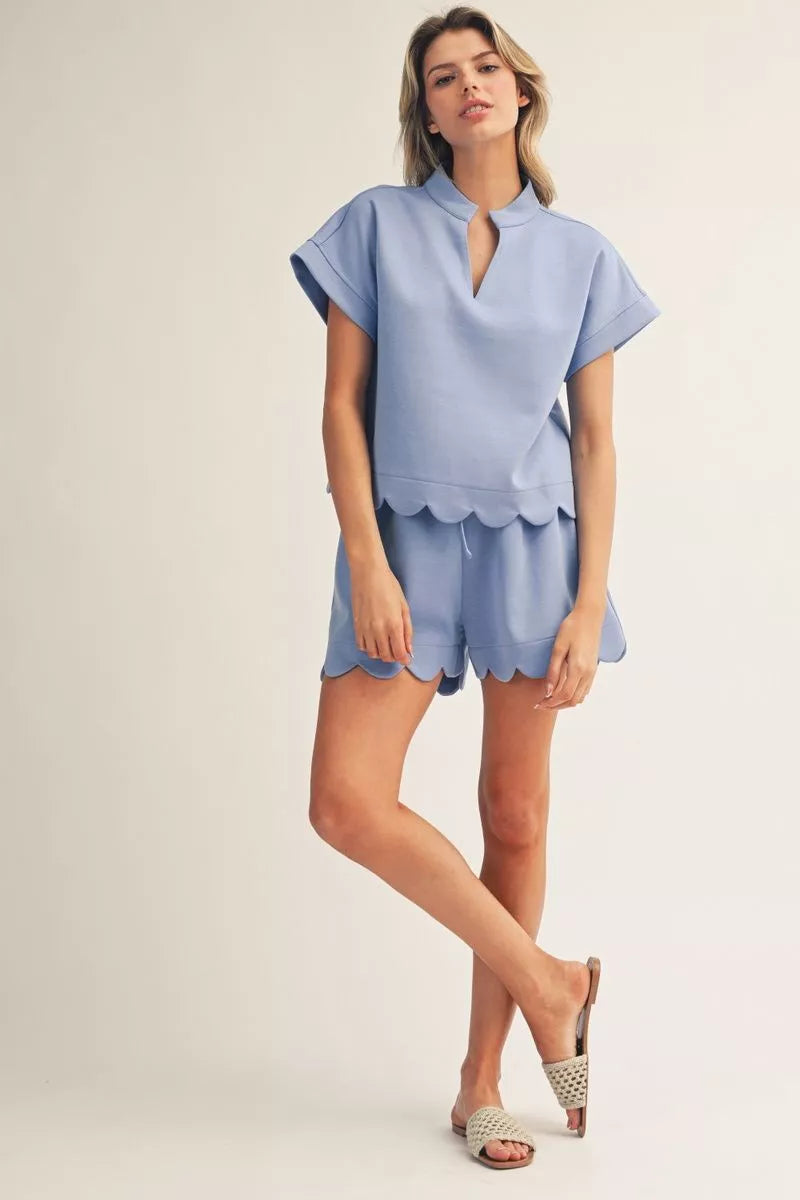 Skyler Blue Scallop Short Set