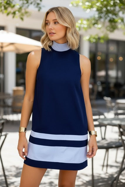 Colorblock Shift Dress (Pink/Green) (Navy/Blue)