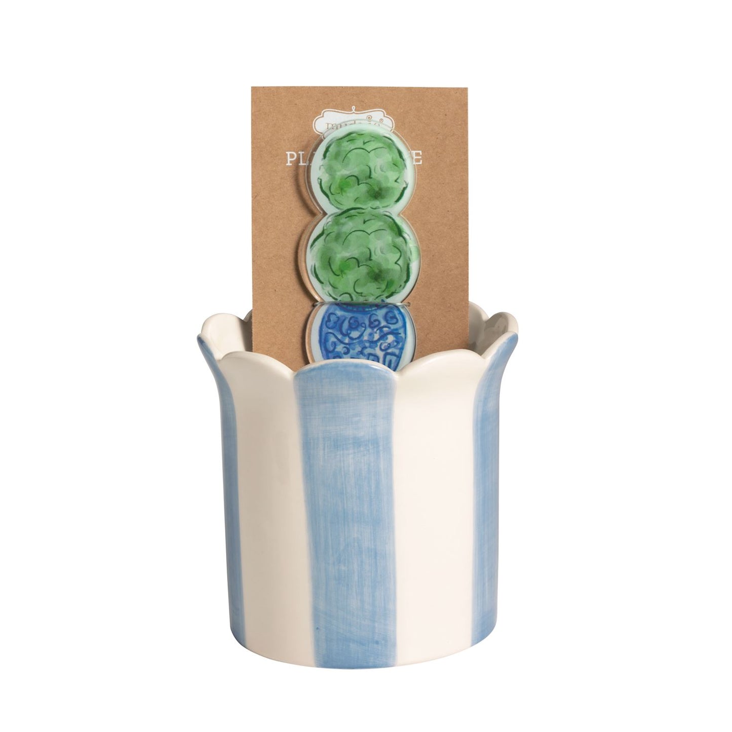 Hand Painted Scallop Edge Pot with Acrylic Plant Stake (3 Styles)