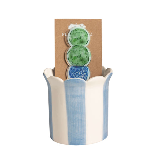 Hand Painted Scallop Edge Pot with Acrylic Plant Stake (3 Styles)