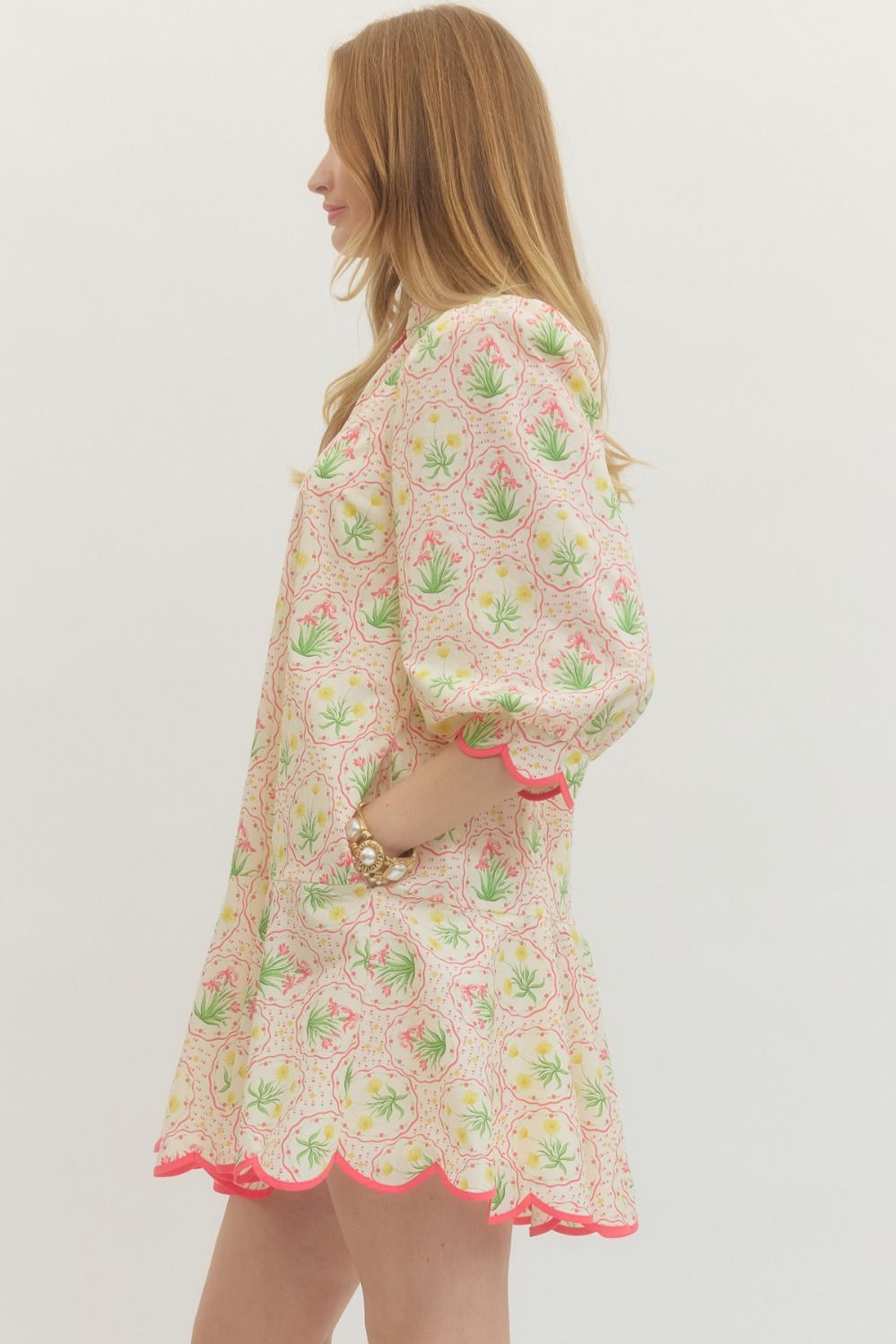 Botanical Mini Dress with Scalloped Detailing (S-L)