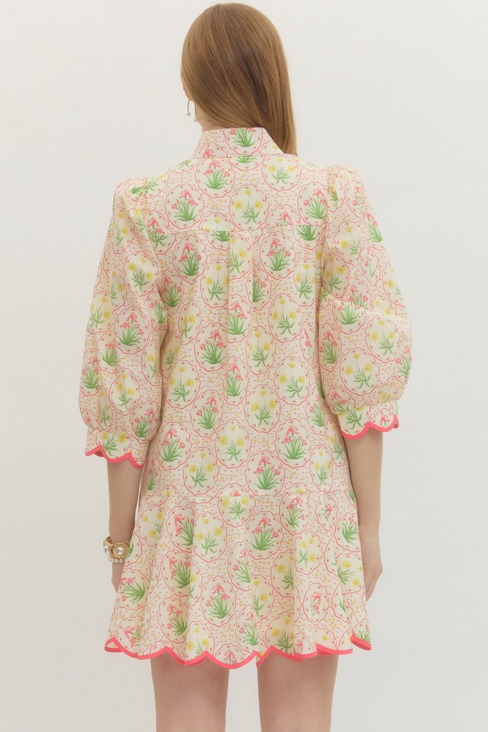Botanical Mini Dress with Scalloped Detailing (S-L)