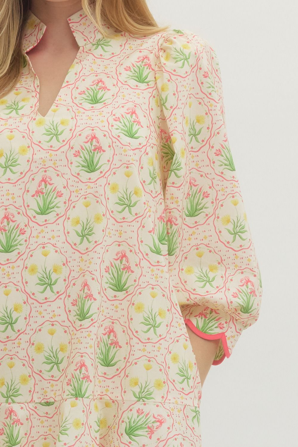 Botanical Mini Dress with Scalloped Detailing (S-L)