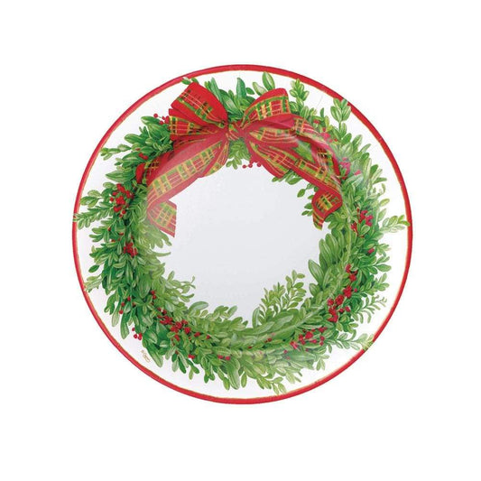 Caspari Boxwood and Berries Wreath Paper Salad & Dessert Plates - 8/Pkg