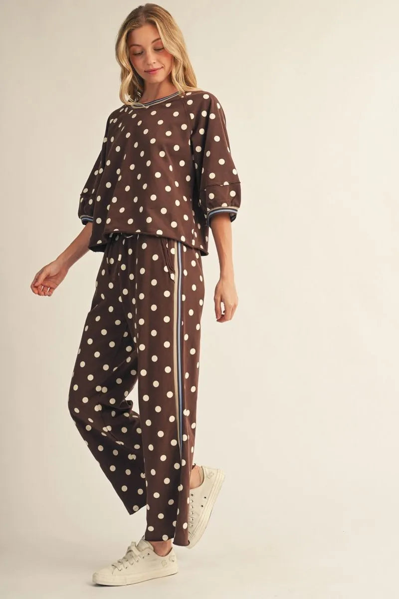 The Pamela Polka Dot Lounge Set ( Black or Brown )