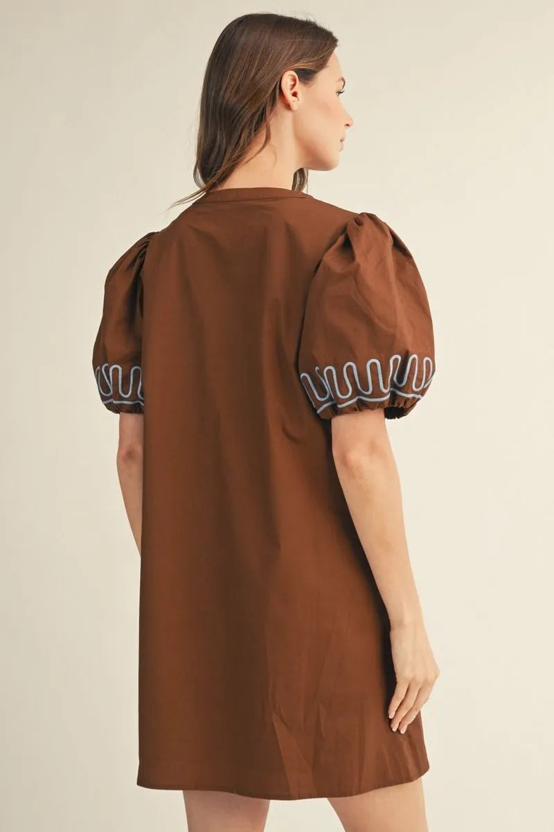The Brianna Brown / Blue Embroidered Shift Dress