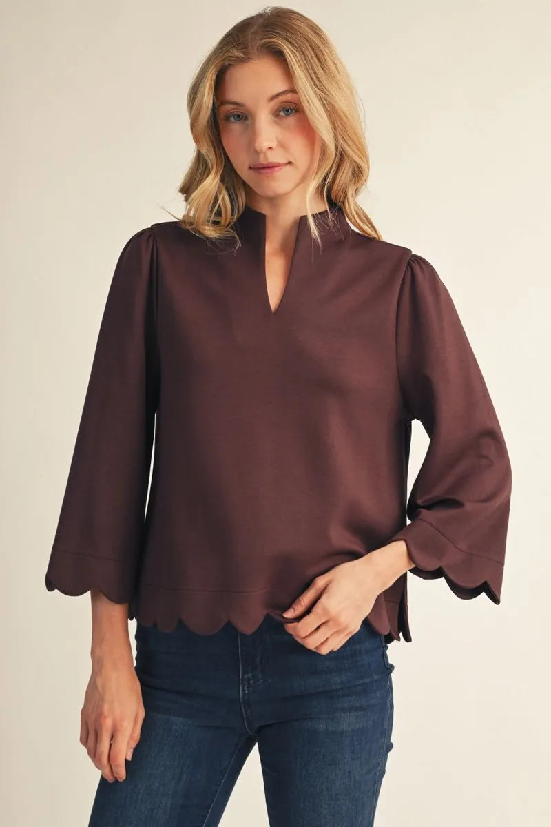 The Gwendolyn Fall Scallop Edge Top ( 3 Colors )