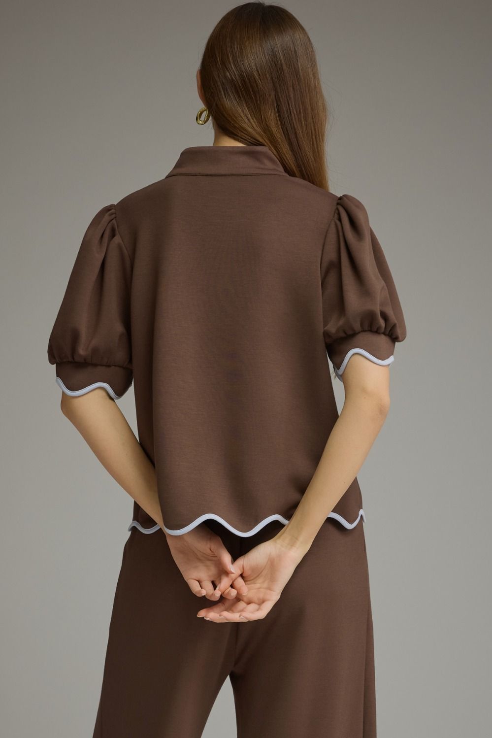 The Suzie Scallop Top (Brown or Black) Matching Pant Available