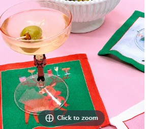 Holiday Cotton Champagne / Cocktail Napkin Sets - Set of 4 Napkins ( 2 Styles )