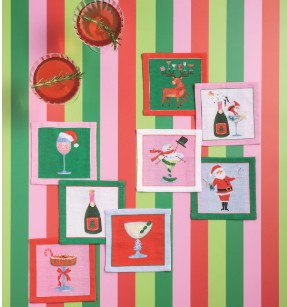 Holiday Cotton Champagne / Cocktail Napkin Sets - Set of 4 Napkins ( 2 Styles )