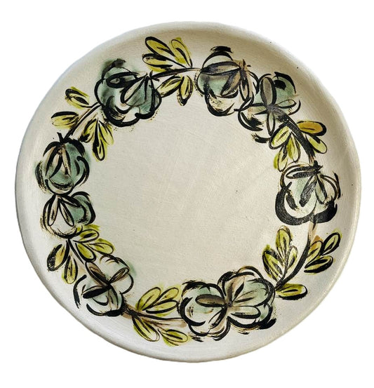 Cotton Wreath Round Platter