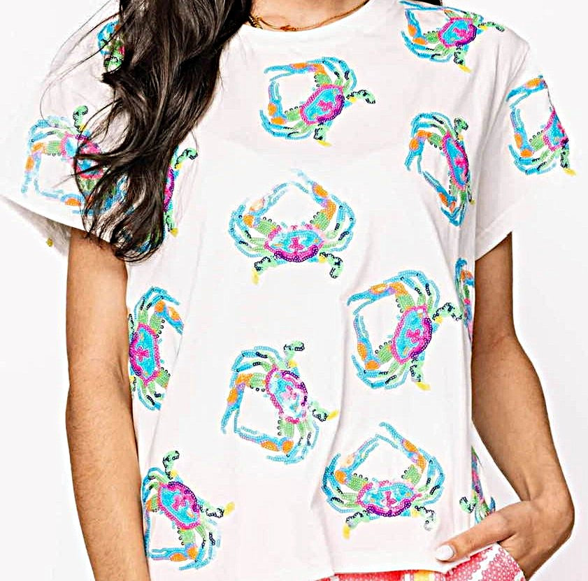 Queen of Sparkles White Multi Crab t-shirt