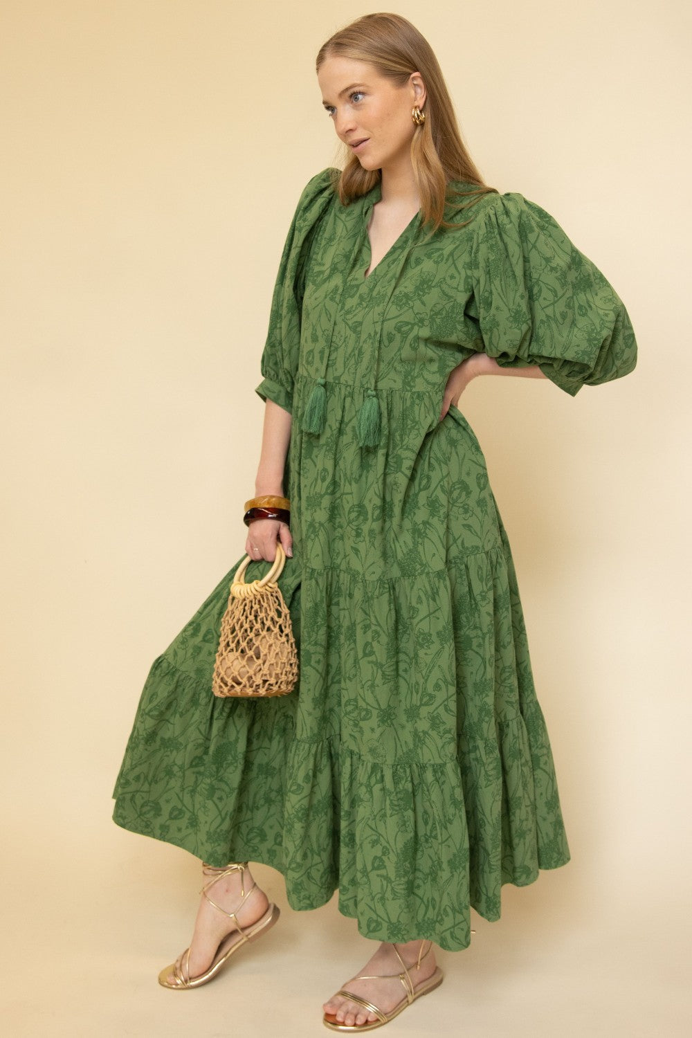 Print Cotton Tired Maxi Dress