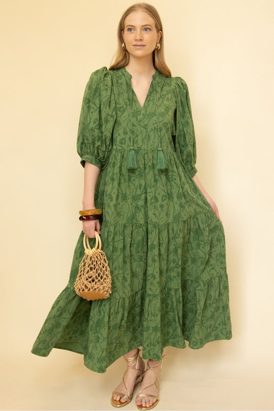 Print Cotton Tired Maxi Dress