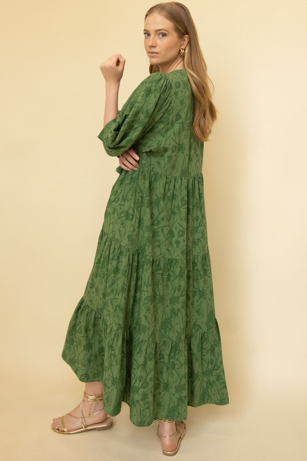 Print Cotton Tired Maxi Dress