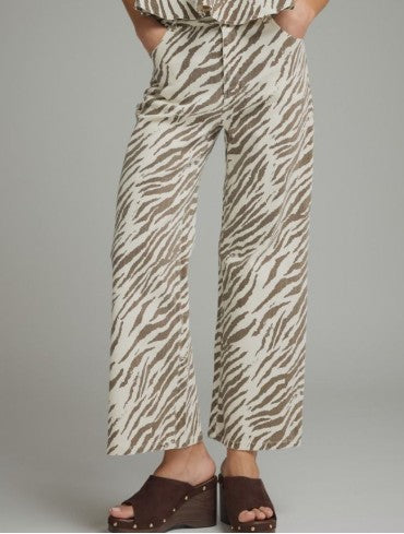 The Connie Wide Leg Zebra Denim Pant Ecru/Brown