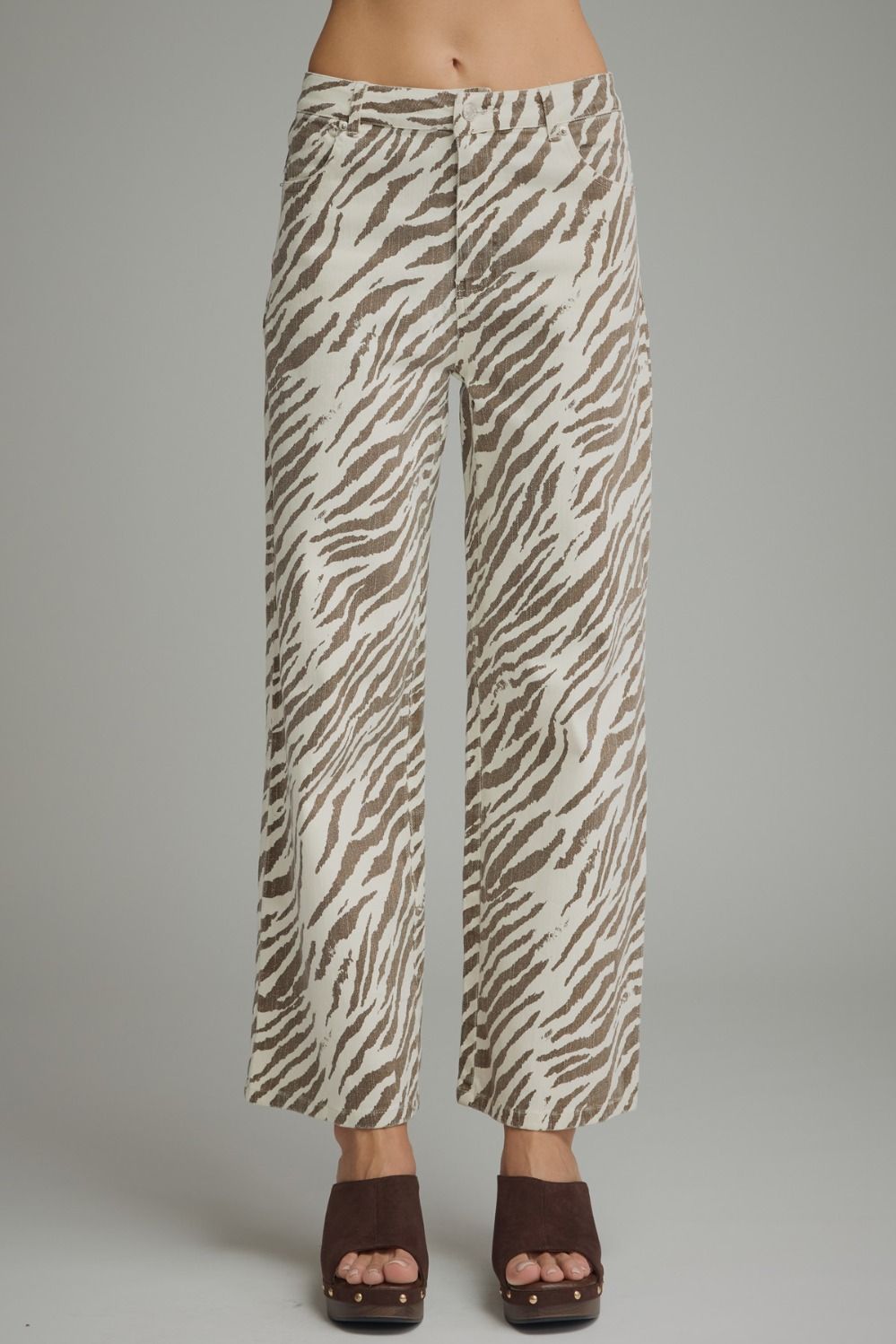 The Connie Wide Leg Zebra Denim Pant Ecru/Brown