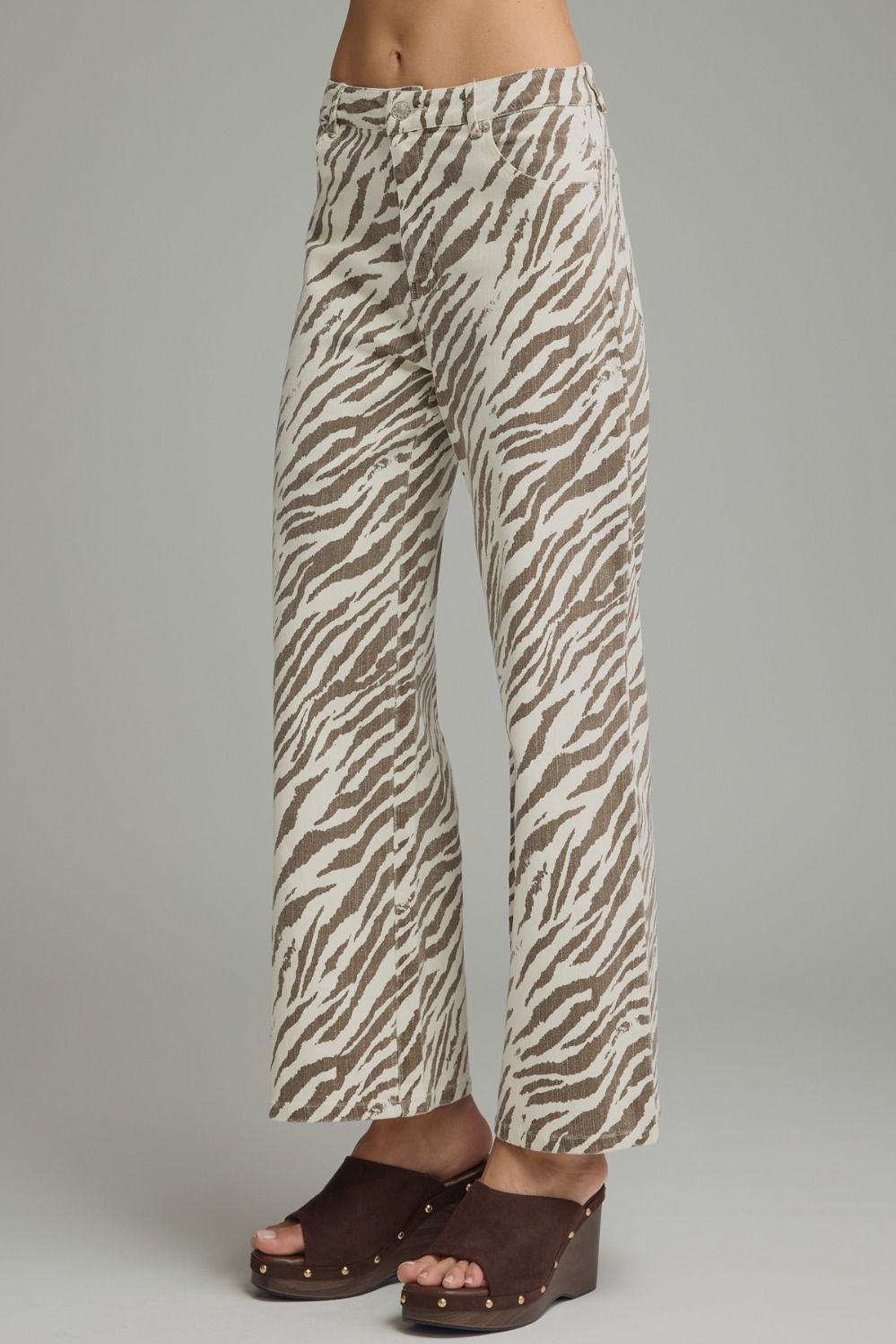 The Connie Wide Leg Zebra Denim Pant Ecru/Brown