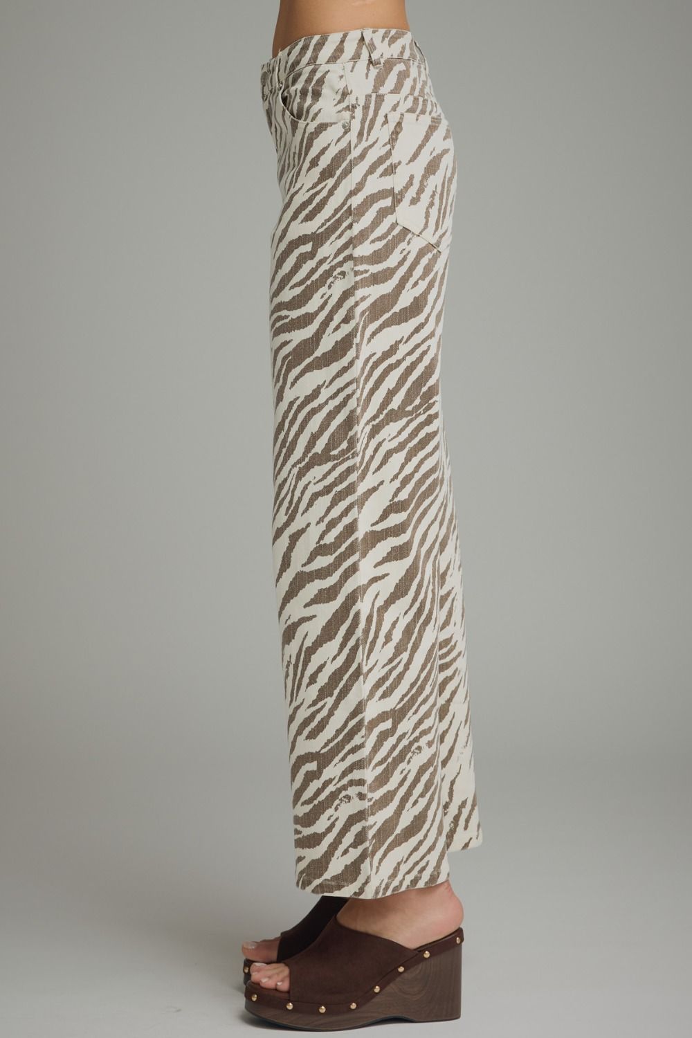 The Connie Wide Leg Zebra Denim Pant Ecru/Brown