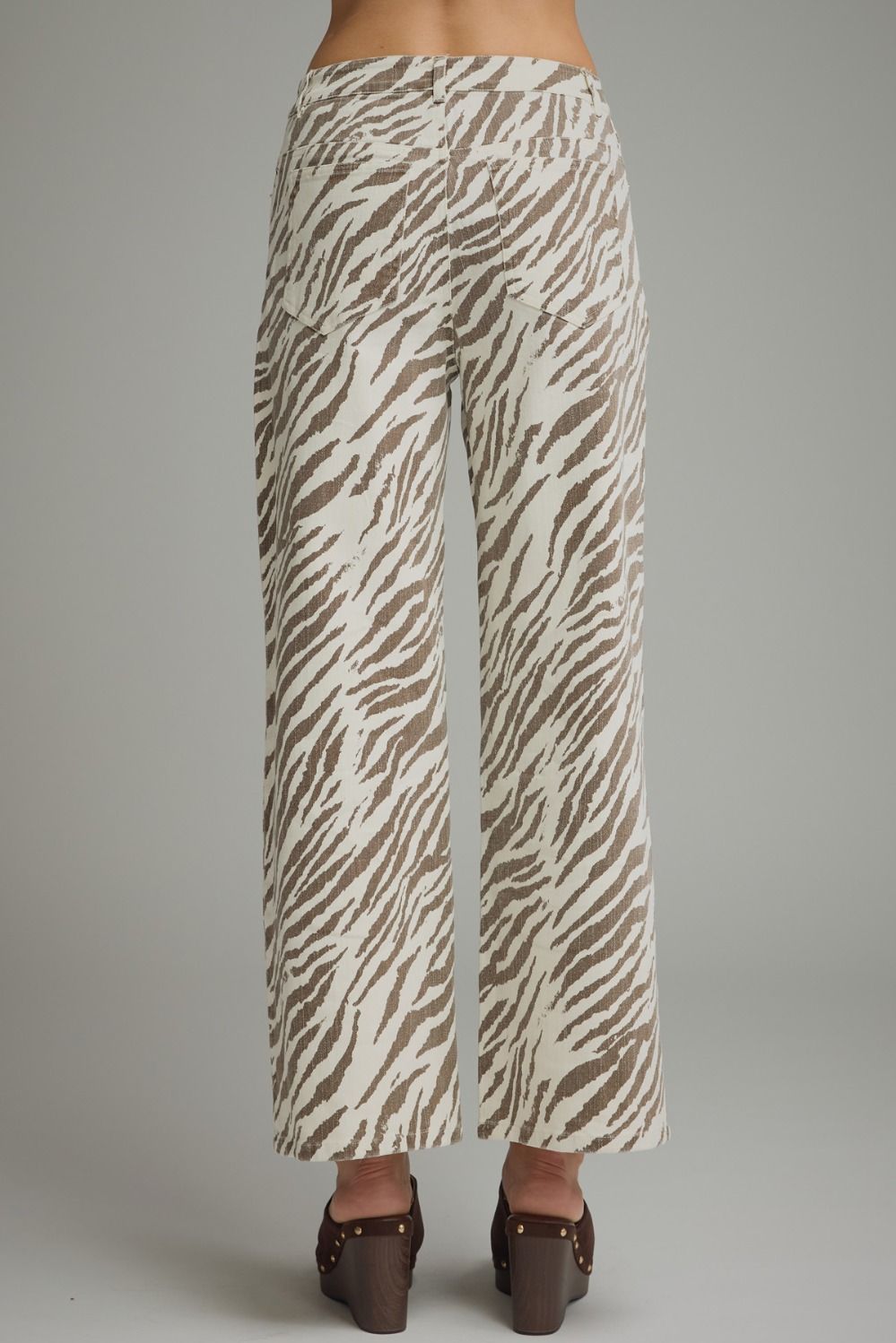 The Connie Wide Leg Zebra Denim Pant Ecru/Brown